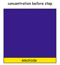 Schematic illustration of the effect of a potential step experiment on concentration profiles