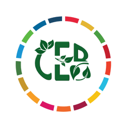 CEB enclosed by a circle of dashes in the colours of the UN Sustainable Development Goals