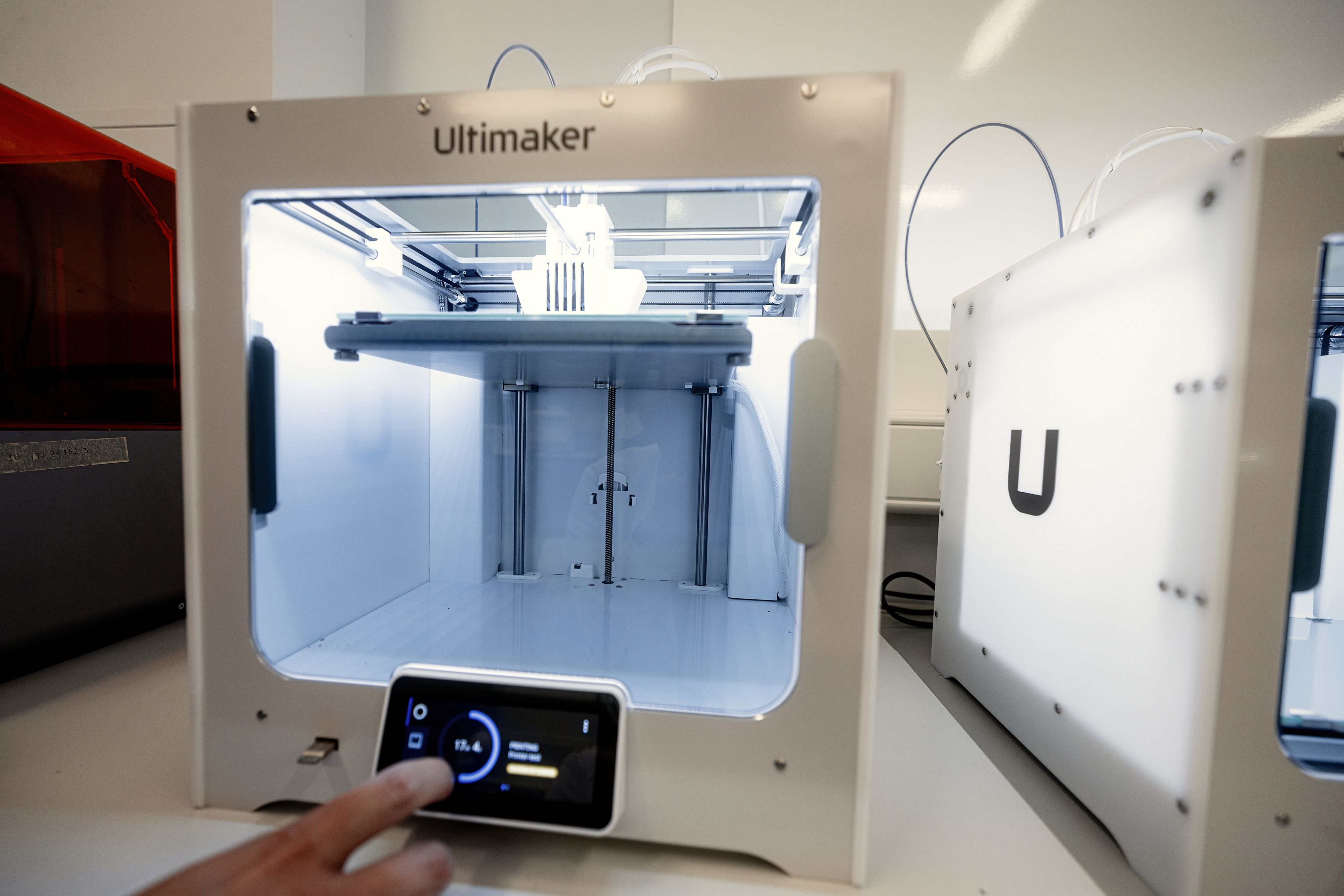 Small, white Ultimaker 3D printer